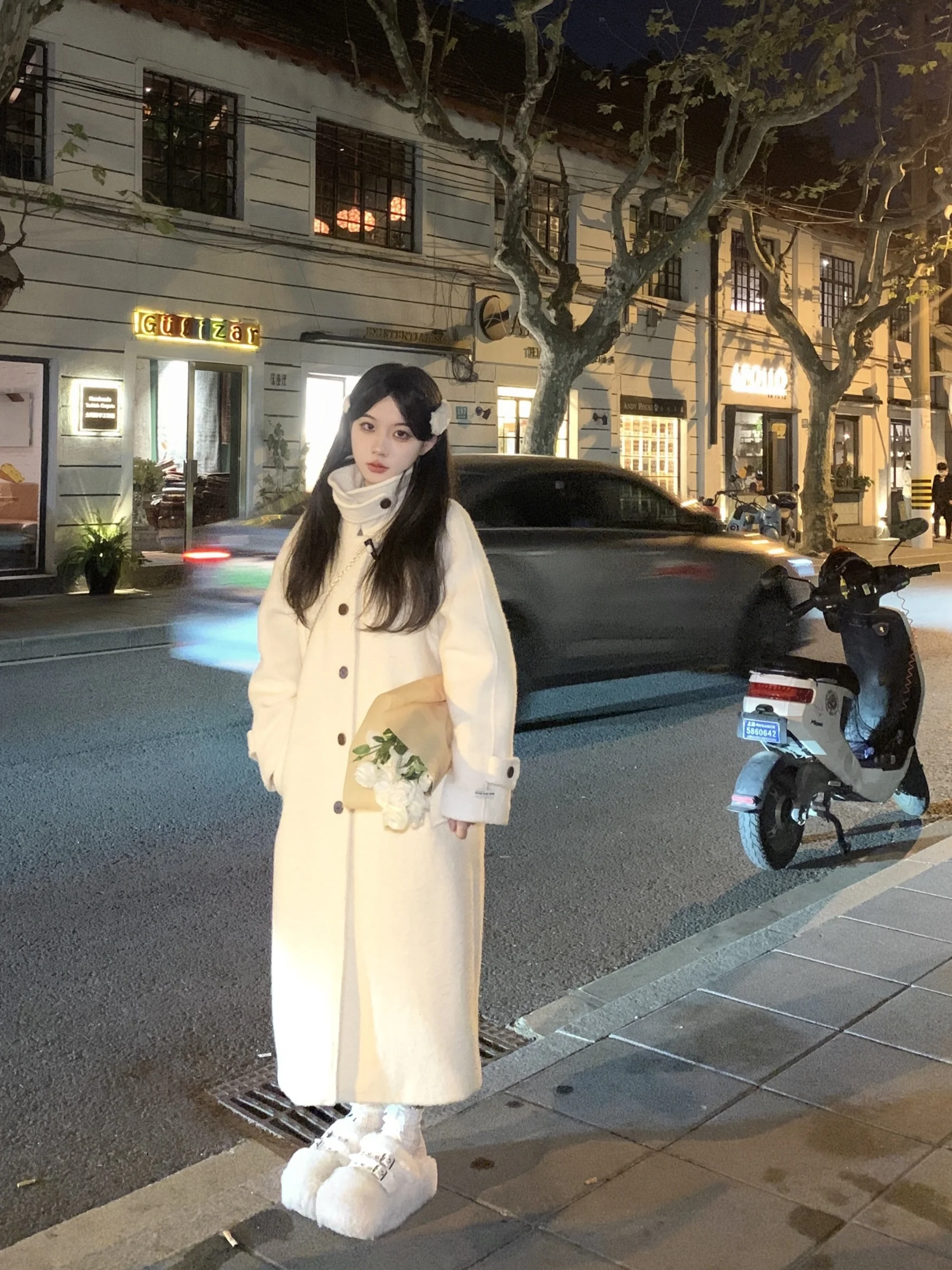 Uoo Fan Xin Woolen Coat Medium Length Stand Collar Cotton Filled Street Sle Sweet Sle for ort Women under 50