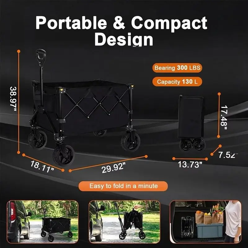 Steel Foldable Trolley 130 Liters 150 Liters Silent Four-wheel Heavy-duty Shopping Storage Tool Cart