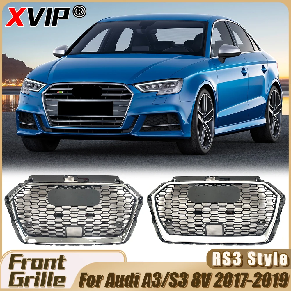 

XVIP Silver Frame RS3 Style Bumper Grille With ACC For Audi A3 S3 8V Facelift 2017-19 High Quality Glossy Black RS3 Style Grille