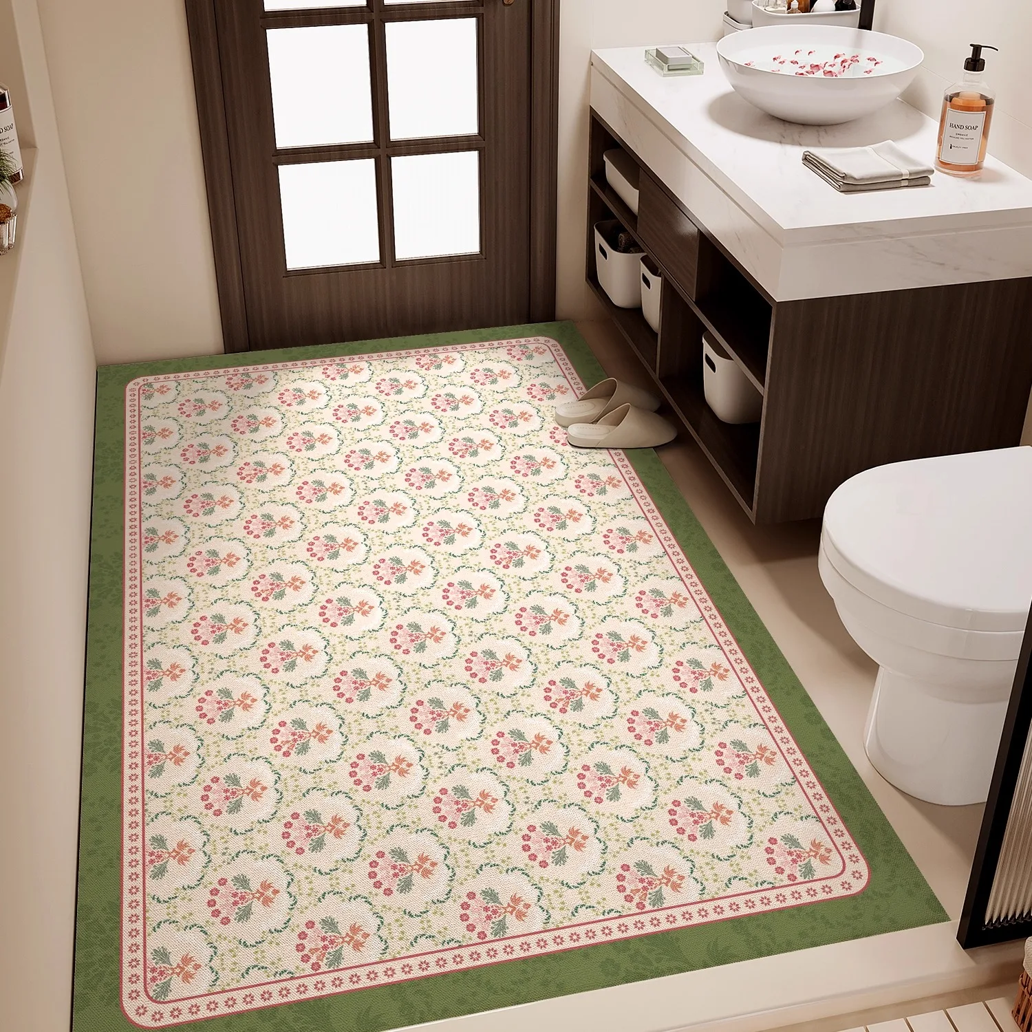 Bathroom Carpet Non-slip Absorbent Quick-drying Floor Mat Diatoma Stain-resistant Floral Pattern Rug Large Size Home Decor Mats