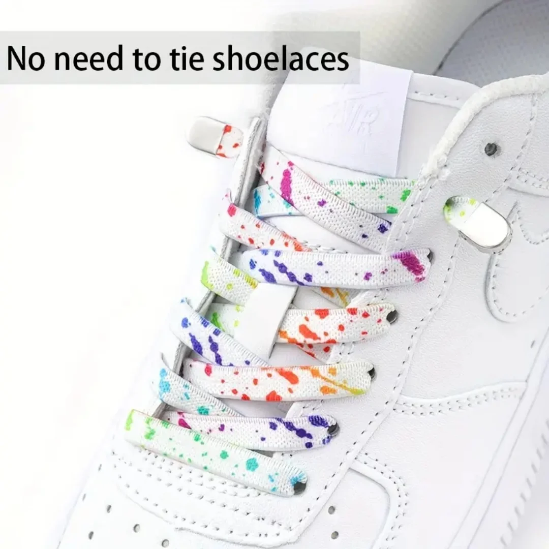 New Splash Ink Printing Shoe Laces No Tie Shoelaces for Sneakers Flat Elastic Shoelace Hiking Running Outdoor Leisure Shoe Lace