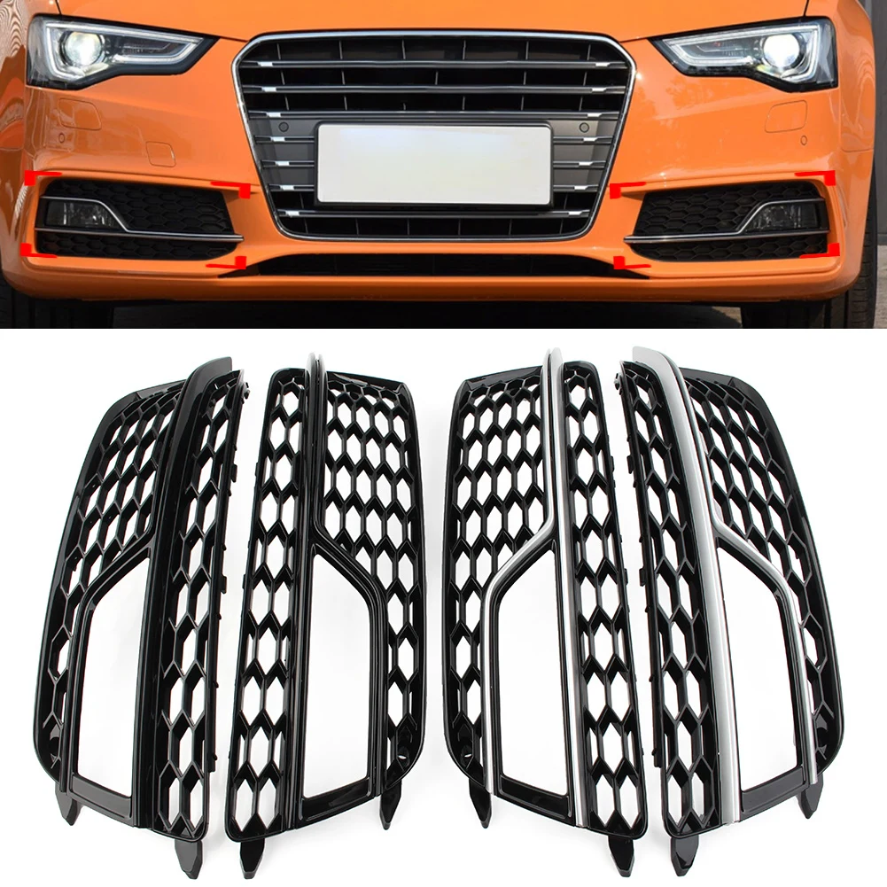 

1Pair Car Front Bumper Honeycomb Mesh Fog Light Grille Cover For Audi A5 S-Line S5 2013 204 2015 2016 2017 8T0807681M/8T0807682M