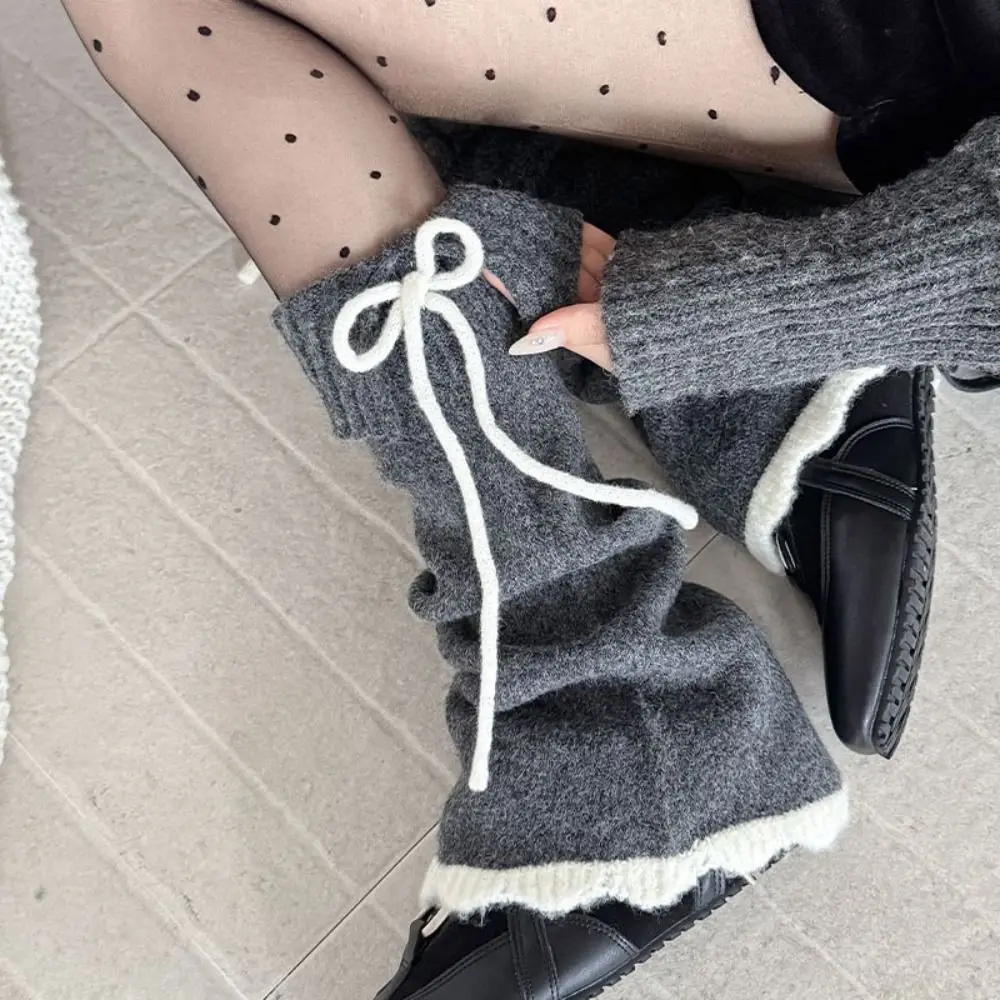 

Solid Color Y2K Lace Up Leg Warmers Sweet Ballet Loose Women's Plush Stockings Hosiery Elastic Knit Banding Leggings Winter