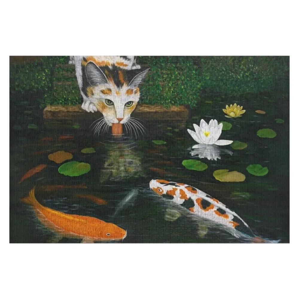 

Calico Cat and Koi Fish Jigsaw Puzzle Photo Personalized Gifts Wooden Name Jigsaw Custom Puzzle