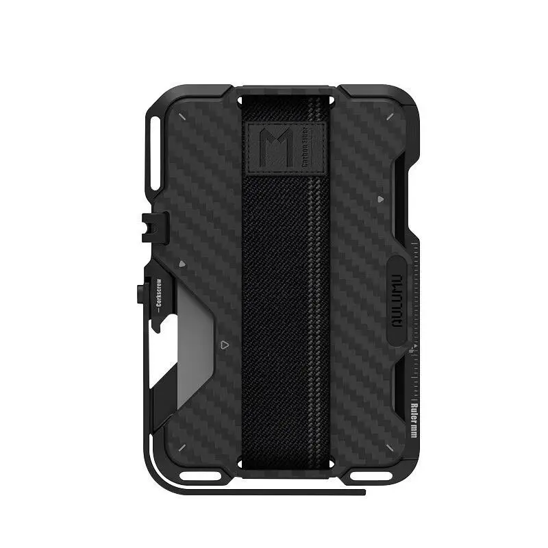 Aulumu G03 Magnetische Koolstofvezel Portemonnee: 6-in-1 Veelzijdige Kaarthouder Stand Grip Flesopener RFID Shield Heren Cadeau