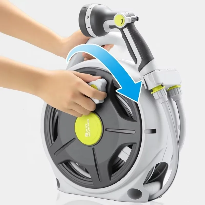 Retractable Garden Hose Reel 65FT Heavy Duty Hose With 10 Spray Patterns Leakproof Durable & Compact Design for Garden Watering