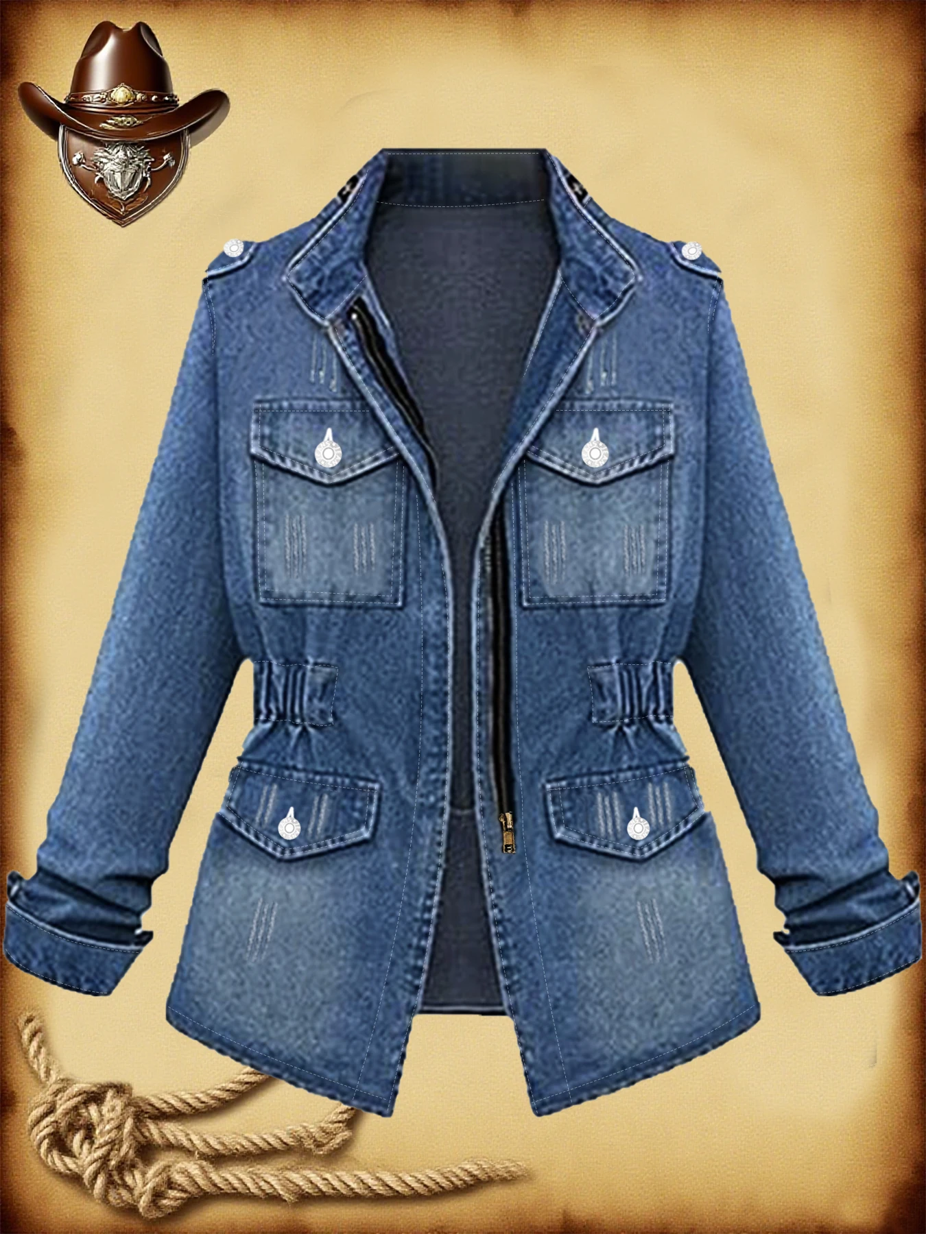 プラスサイズの女性用デニムジャケット、レトロなウエストシェイプデザイン、ファッショナブルで快適なプラスサイズの女性用デニムコート