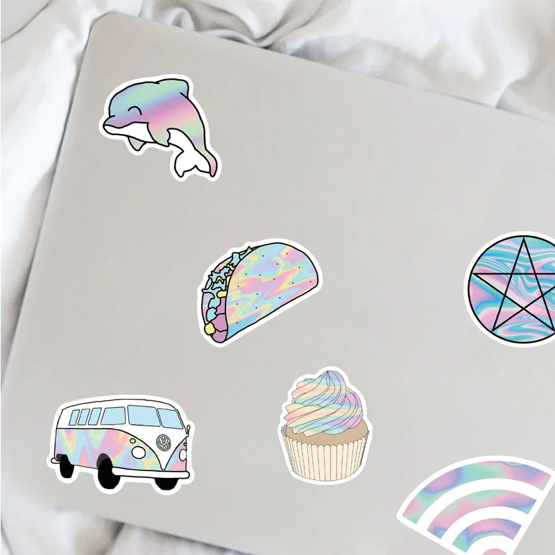 50Pcs Cartoon VSCO Holographic Laser Stickers Cute Gradient Girl Graffiti Decals for Luggage Skateboard DIY Cool Mixed Design