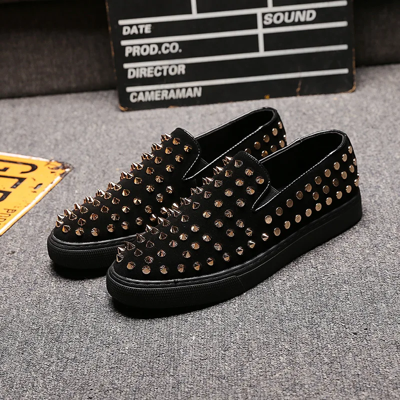 mens fashion rivets shoes slip-on studded shoe punk hip hop dress flats platform spikes loafers brand designer youth footwear