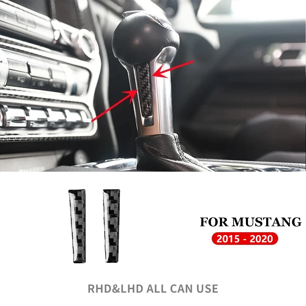 Real Soft Carbon Fiber Interior Car Gear Lever Both Sides Trim Cover Trim Sticker Decal Decor For Ford Mustang GT 2015-2021
