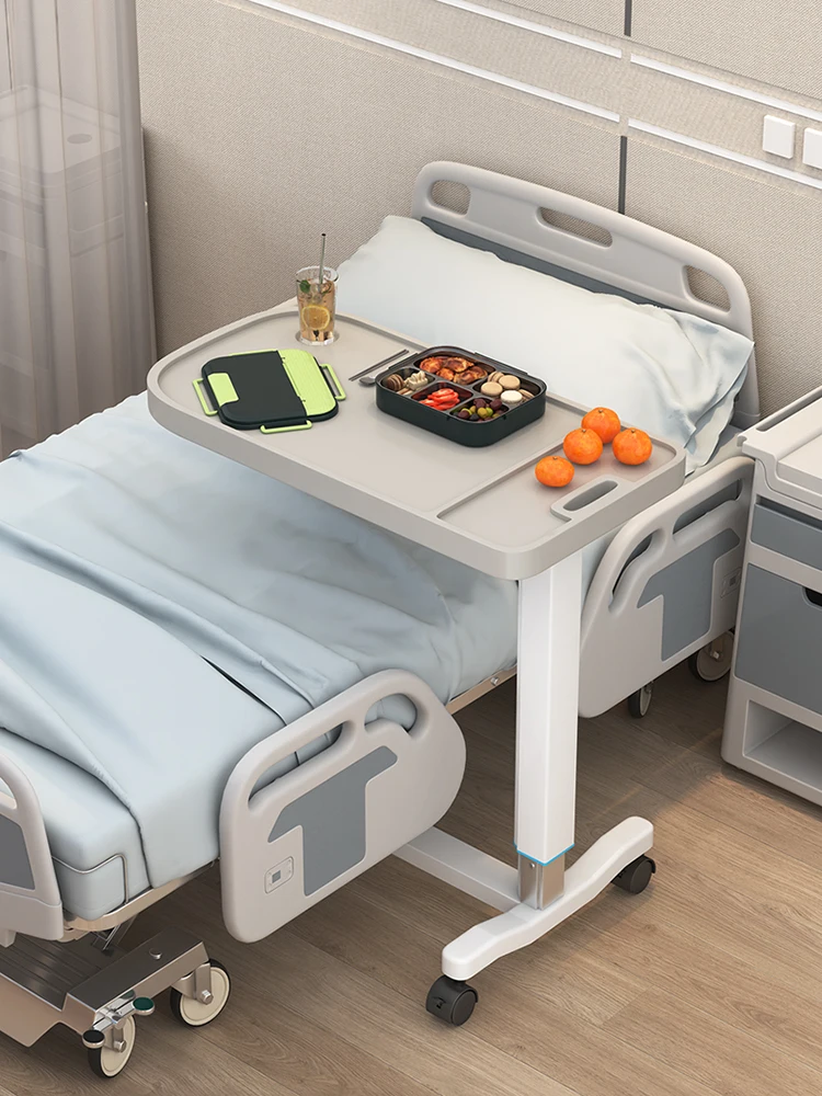 Hospital bed dining table Movable nursing home nursing multi-functional lifting dining table with wheel ABS over bedside table