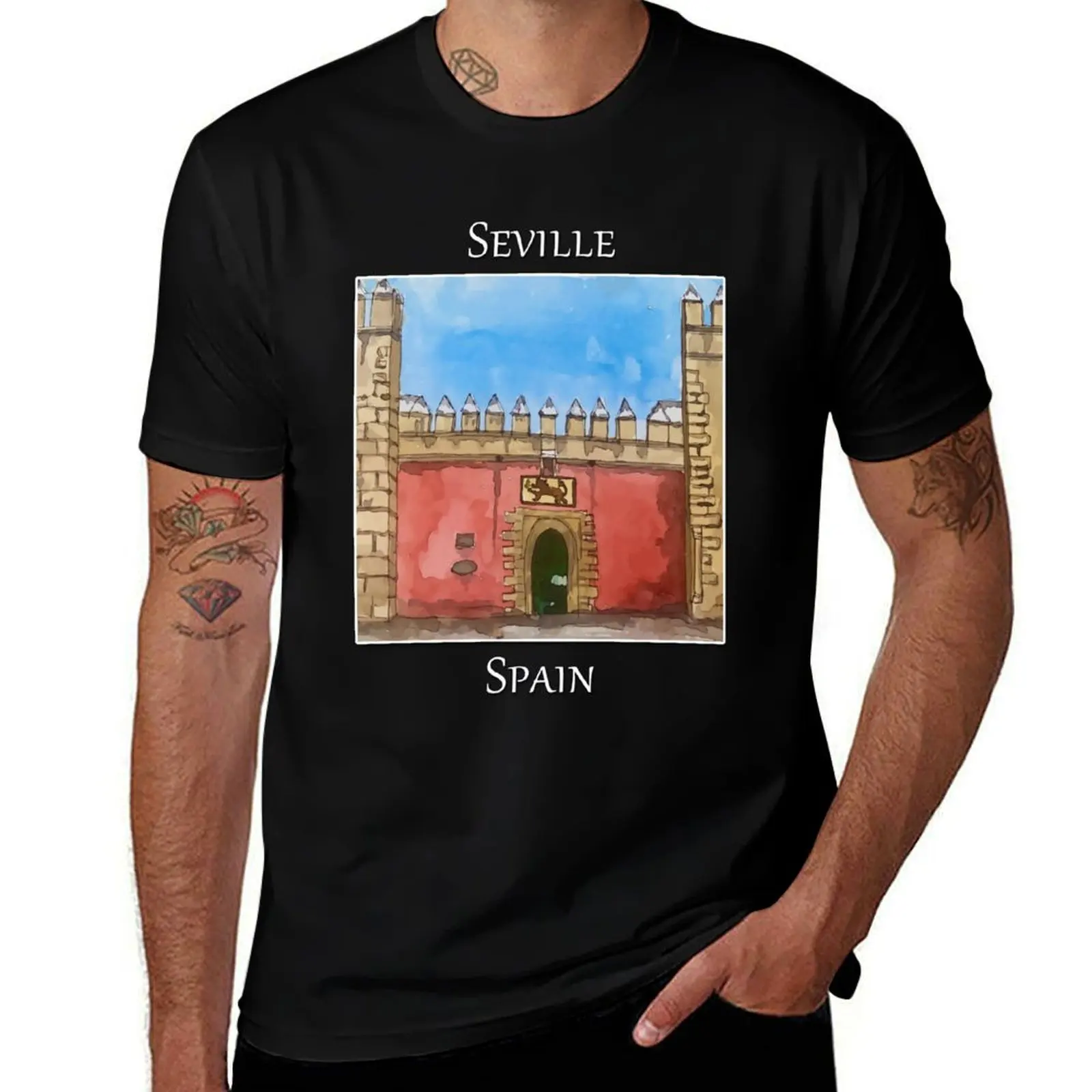 Camiseta Real Alcazar Sevilla España, Ropa Casual de Calle, Camiseta de Manga Corta
