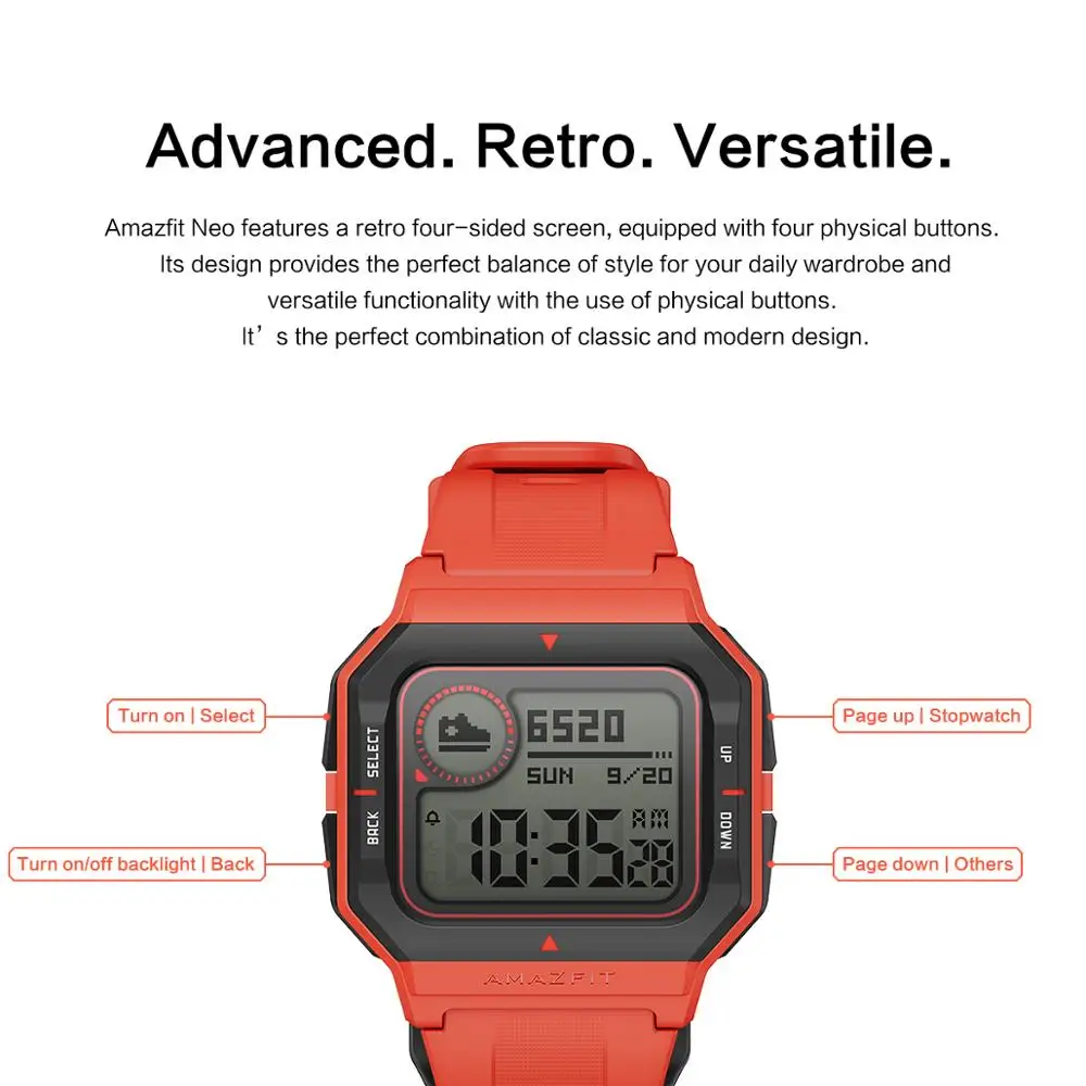 Reloj inteligente Amazfit Neo para hombres, rastreador de sueño, Monitor de ritmo cardíaco en tiempo Real, pantalla STN, reloj deportivo resistente al agua 5ATM, 95 nuevo, sin caja