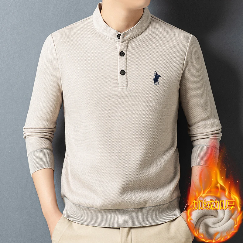 

Новинка осени/зимы 2026, мужской толстый шерстяной вязаный свитер с полумолнией и бархатом для повседневного тепла и базового свитера