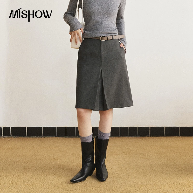 MISHOW Skirts for Women High Waist Draped Pleated Commuter A-Line Midi Skirt 2026 Autumn New Versatile Design Clothes MXF49B2624