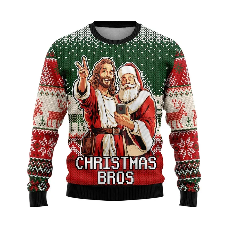 Christmas Men's Hoodies Oversized Pullover 3D Printed Jesus Funny Tops Fashion Oversized Men's Pullover Casual Men Clothing