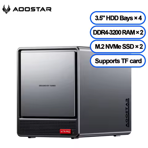 AOOSTAR Mini PC with 4 Bay Nas WTR PRO AMD Ryzen 7 5825u DDR4 16GB RAM 500GB 32G 1T SSD Supports 2.5/3.5 "HDD * 4,NVME SSD * 1