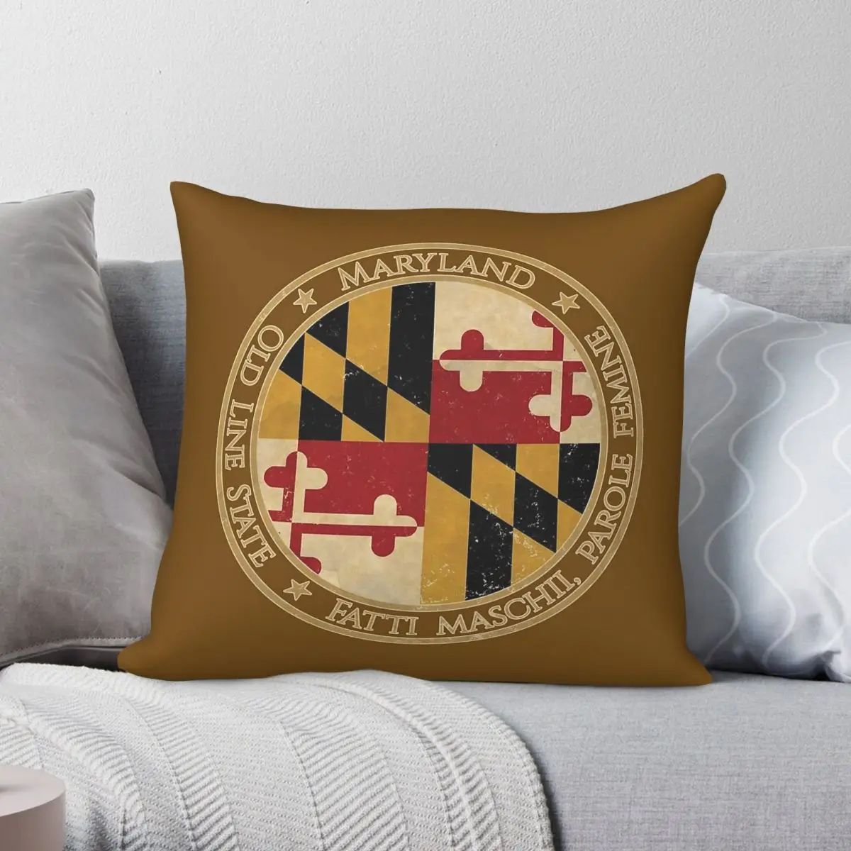 Maryland Old Line State Flag Square Pillowcase Polyester Linen Velvet Pattern Zip Decorative Pillow Case Car Cushion Cover