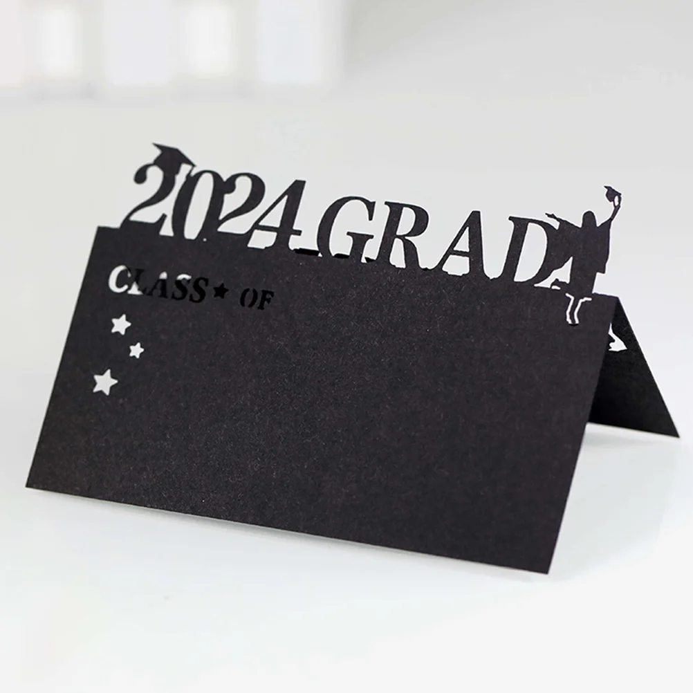 

100 pcs Black 3D Hollow Graduation Seat Cards 2024 Class Party Table Name Cards Practical Sturdy Lightweight Portable