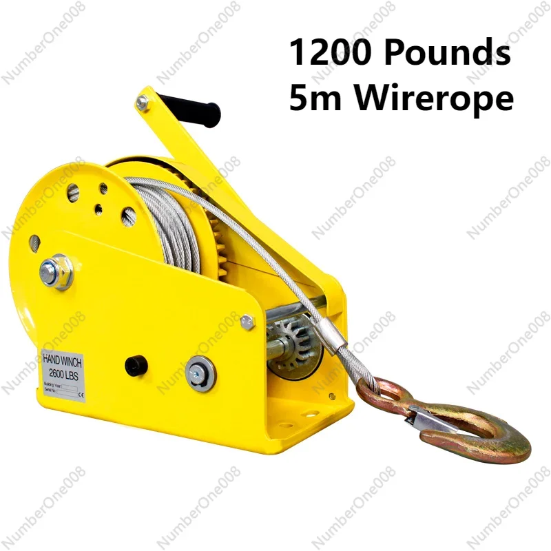 

1200 Pounds 5m Wirerope Hand Operated Winch Bidirectional Self-locking Small Portable Winch Manual Traction Hoist Winch Crane