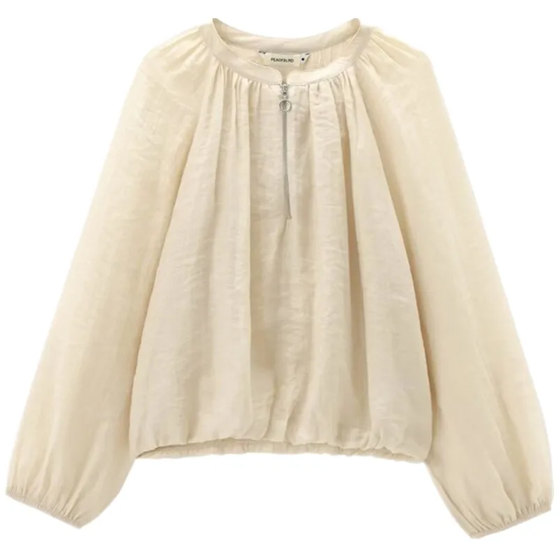 

Women's round Ne Zipper Top Versatile Slimming Design Autumn New Sle Faionable Casual Loose Fit irt for Ladies