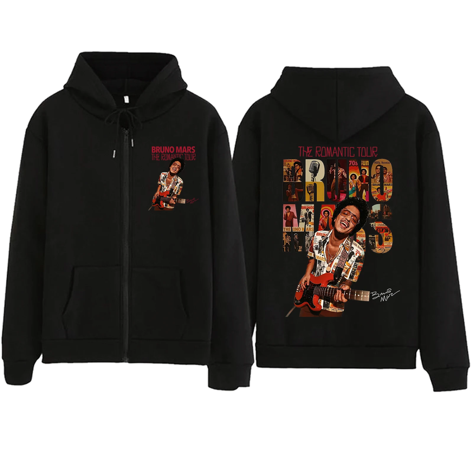 Customization Bruno Mars The Romantic Tour 2026 Zip Up Hoodie Men Women Oversized Casual Streetwear Hip Hop Zipper Hooded Sweats
