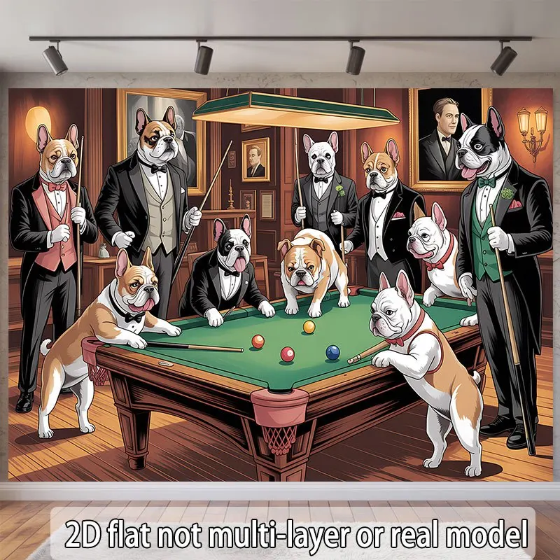Funny Bulldogs Playing Billiards Suits Gentleman Tapestry 2D Flat Printing Wall Hanging Backdrop for GameMan Cave DecorPet Lover