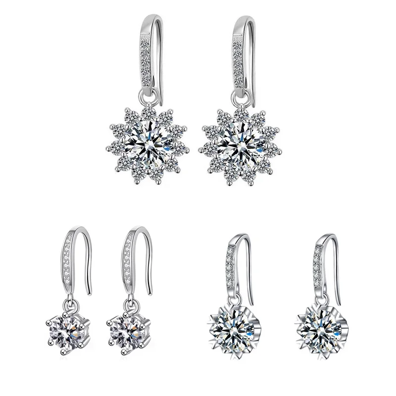 

5-6.5mm D Color Moissanite S925 Sterling Silver Drop Sunflower Earrings for Women Earing Wedding Luxury Fine Jewelry