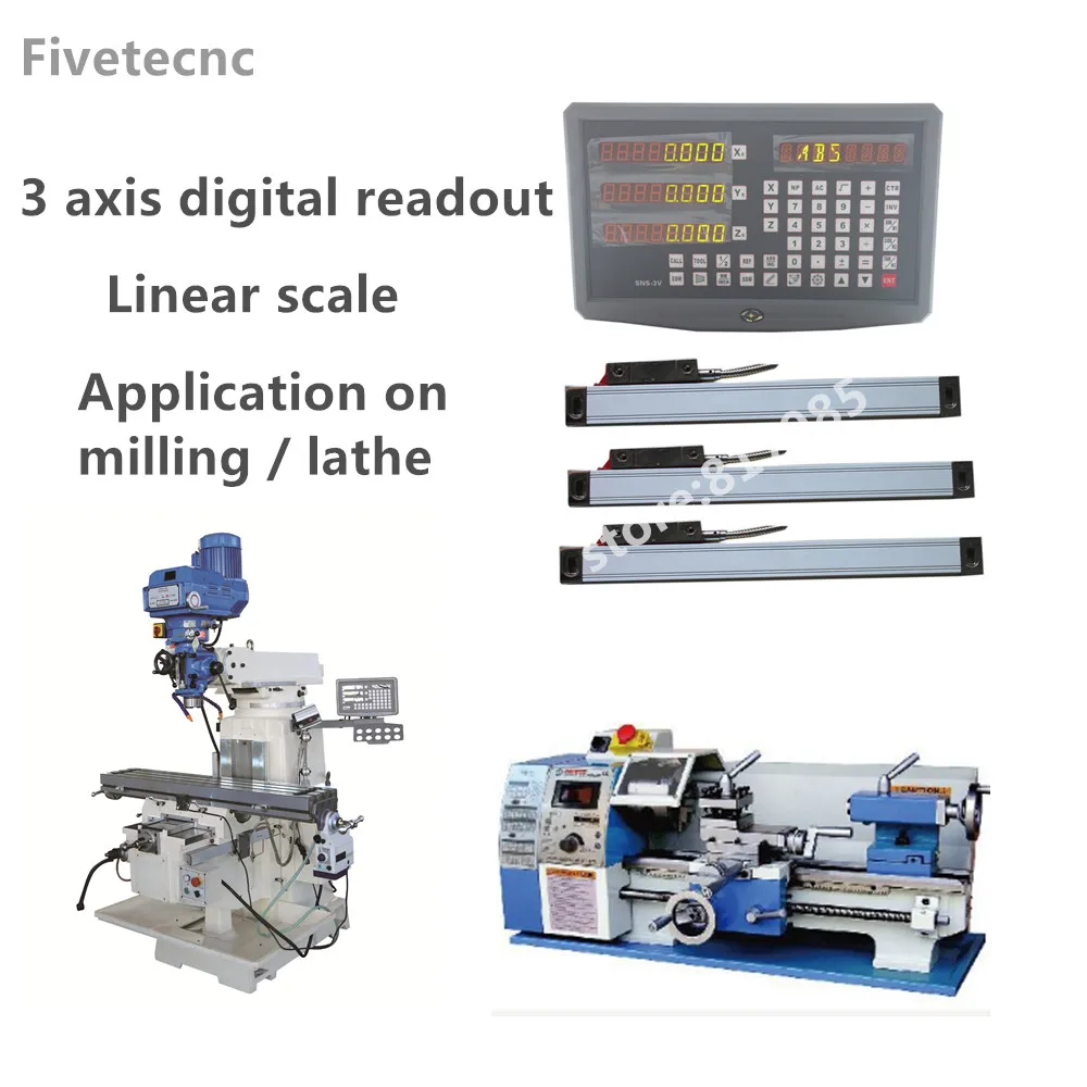 

DRO 3 Axis Digital Readout Display with 3pcs Linear Scale Travel 50-1020mm for Milling Lathe Machine Dro Display Complete Unit