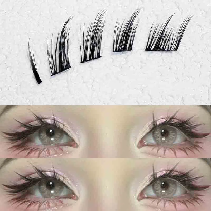 3-10 Reihen Fuchsaugen Rauchige falsche Wimpern Einzelne Cluster-Wimpernverlängerung Segmentierte Wimpern Einzelne Wimpern Make-up-Tool