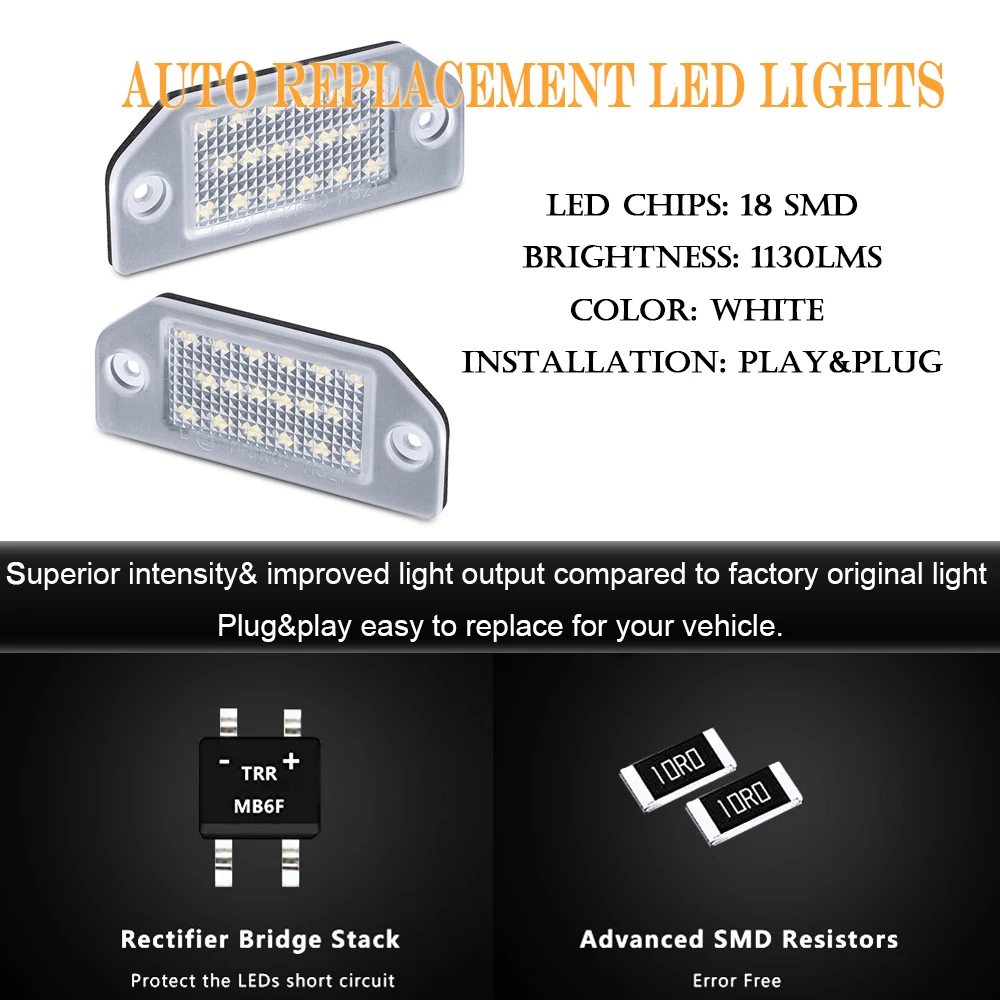 For Volkswagen Passat B5 Pre-facelift PASSAT B5 Sedan PASSAT Variant Estate White LED Rear License Plate