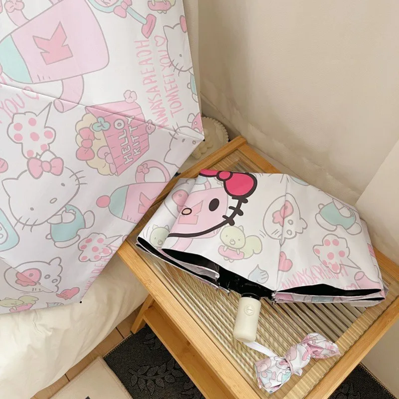Japanese Sanrio Cartoon Pink Cat Automatic Umbrella Rain Sun 2 Way Black Coating UV Protection Parasol Kawaii New Hot view 4