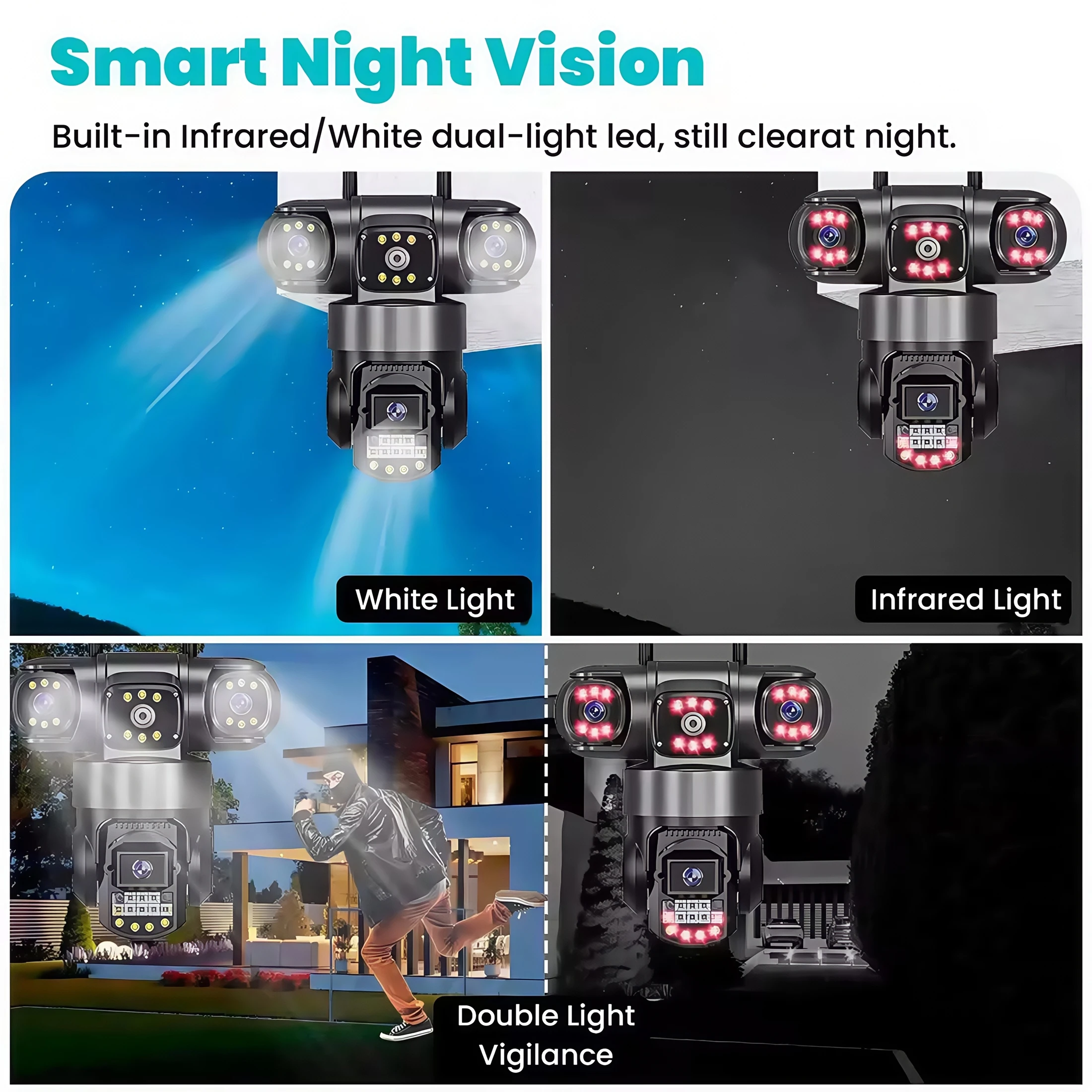كاميرا مراقبة SIM 15MP 4G ثلاثية العدسات شاشات ثلاثية IP66 خارجية عالية الدقة للرؤية الليلية في الهواء الطلق كاميرا أمان IP WiFi V380 Pro #6