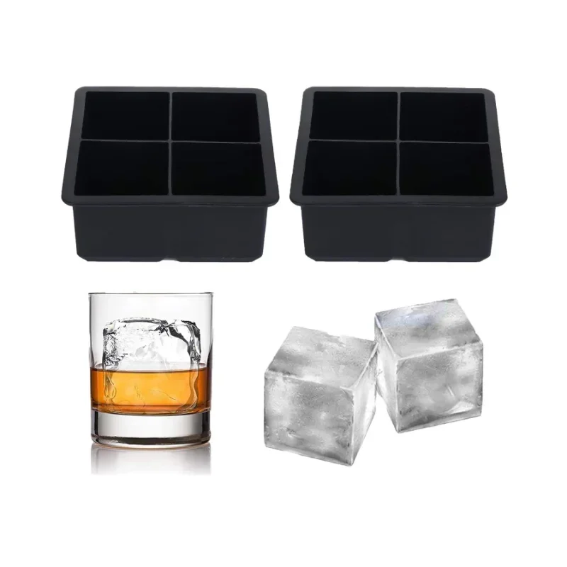 4 Hole Big Cube Jumbo Large Silicone Ice Cube Square Tray Mold Mould Ice Cube Maker Kitchen Accessories