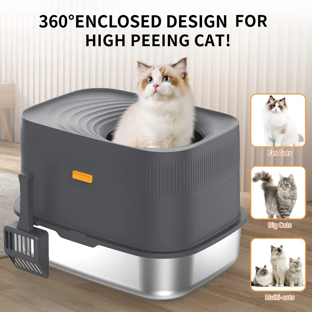 

Top entry stainless steel cat litter box fully enclosed deodorant large cat toilet