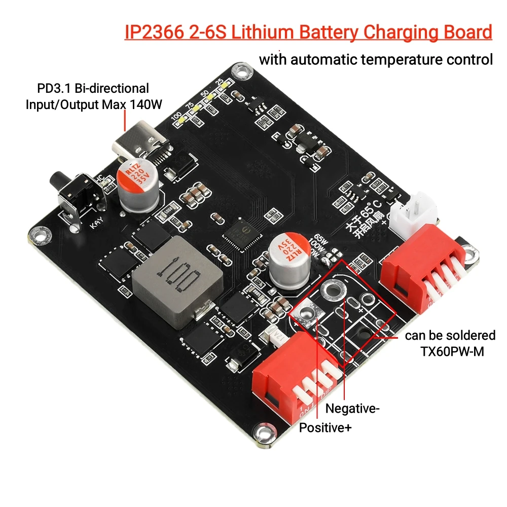 

2S 3S 4S 5S 6S BMS Charger Module 140W Bidirectional Fast Charger Module IP2366 Lithium Battery Charging Board USB to DC