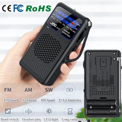 Battery Operated Radio Mini Pocket FM AM SW Radios Built-in Speaker with 3.5mm Headphones Jack Emergency Flashlight for Elder