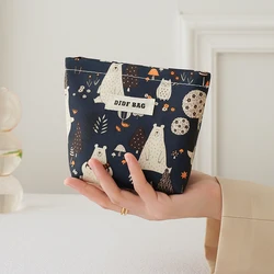 Women's cosmetic bag, small pvc waterproof, navy blue, cartoon polar bear cosmetics storage bag, portable coin purse, clutch bag