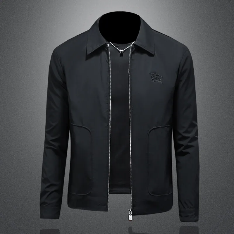 

Embroidered Slim Fit Men's Jaet Stand Collar Outerwear Faionable Spring Autumn Polyester Fiber Long Sve Zipper Closure