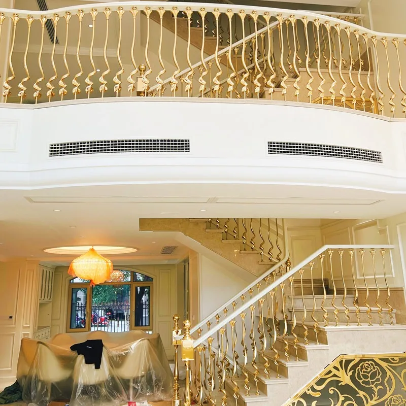 Villa self-built house aluminum alloy staircase handrail column copper art modern light luxury indoor guardrail compound rotatin