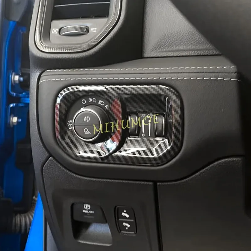 Carbon Fiber Car Fog Light Switch Dashboard Trims Frame Panel Cover Interior For 2019-2024 Ram 1500 Accessories