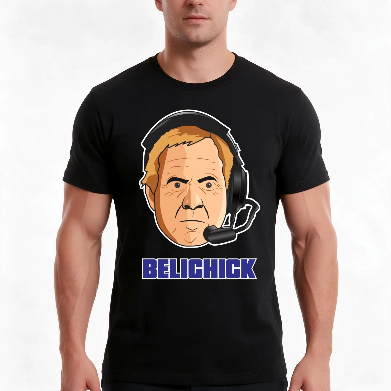 bill belichick vector cartoon T-Shirt, Summer Casual Cotton Tee, Oversized Streetwear Tops, Vintage Graphic Print, 100% Cotton