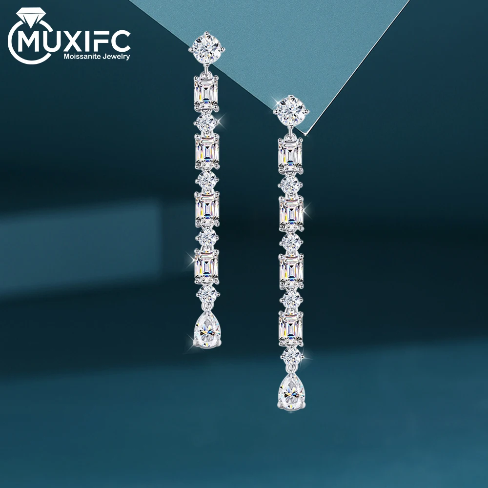 

MUXIFC Fashion Long Tassel Moissanite Drop Earring GRA Certified 925 Sterling Silver Earring Pear Cut Ear Studs for Women Gifts