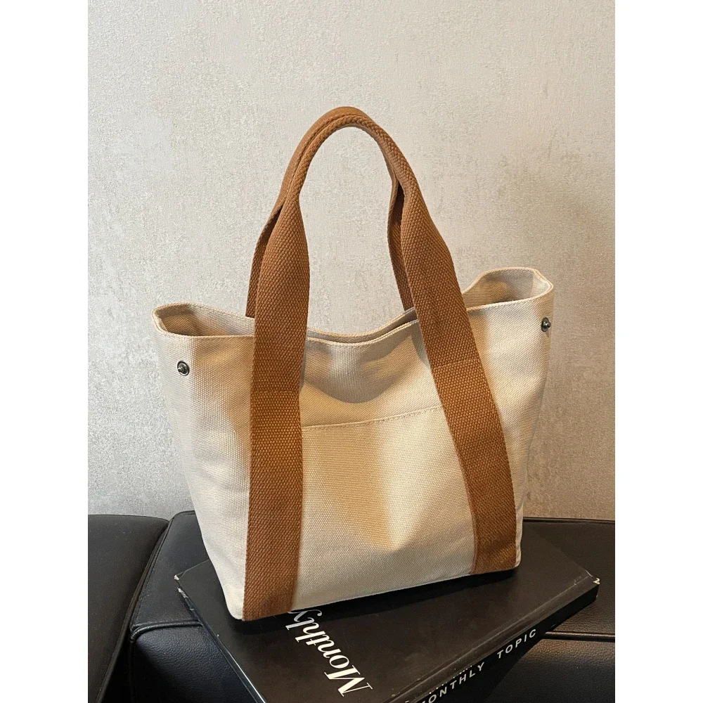 

Women Simple Canvas Bag Japanese Casual All-Match Zipper Large Capacity Hand-Held Tote Bags Daily Shopping Commute Handbags