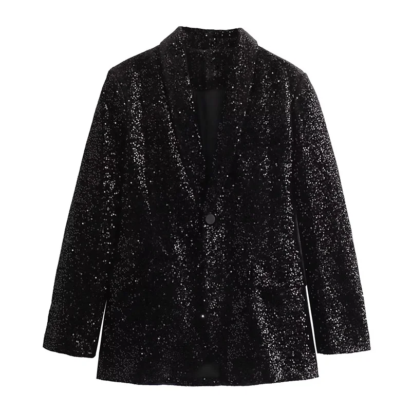 Giacca da donna autunno Vintage blazer neri con paillettes cappotti Fashion New in capispalla Office Ladies Suit abbigliamento femminile top