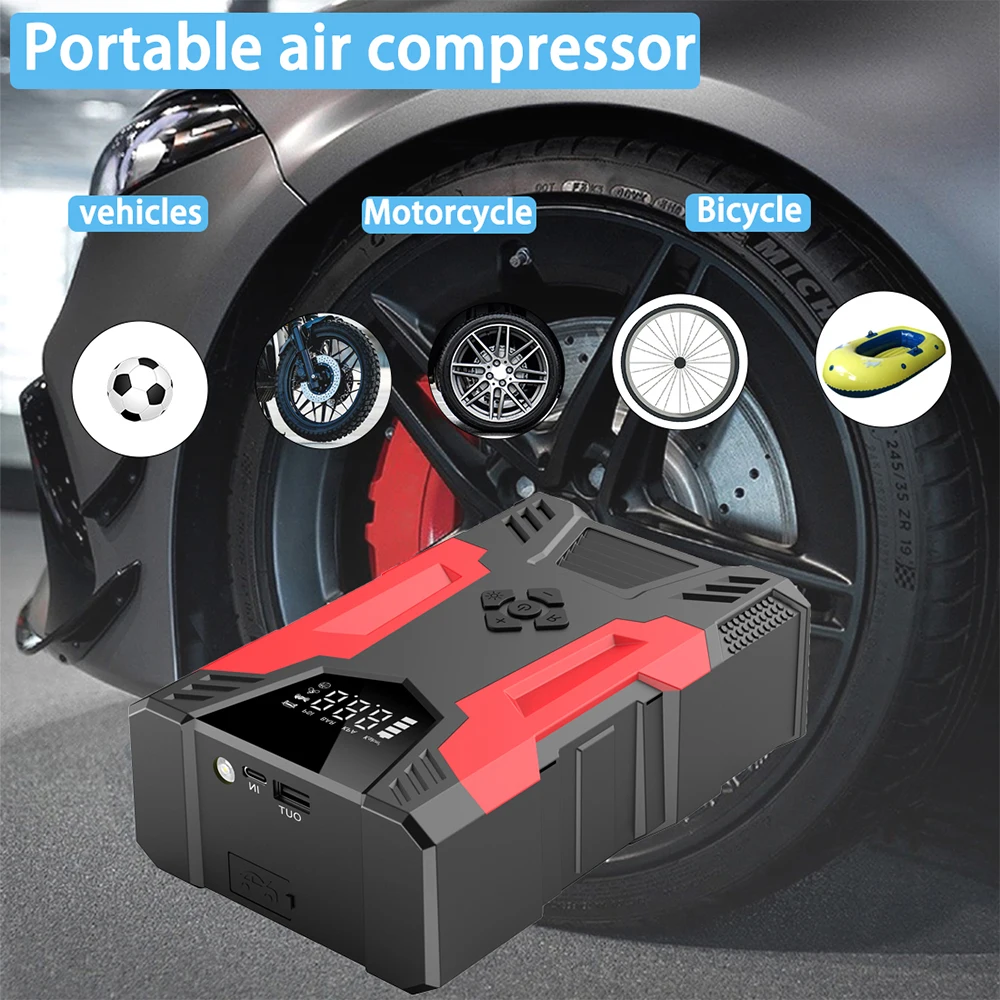 Car Jump Starter with Air Compressor Portable Power Bank Charger with LCD Display