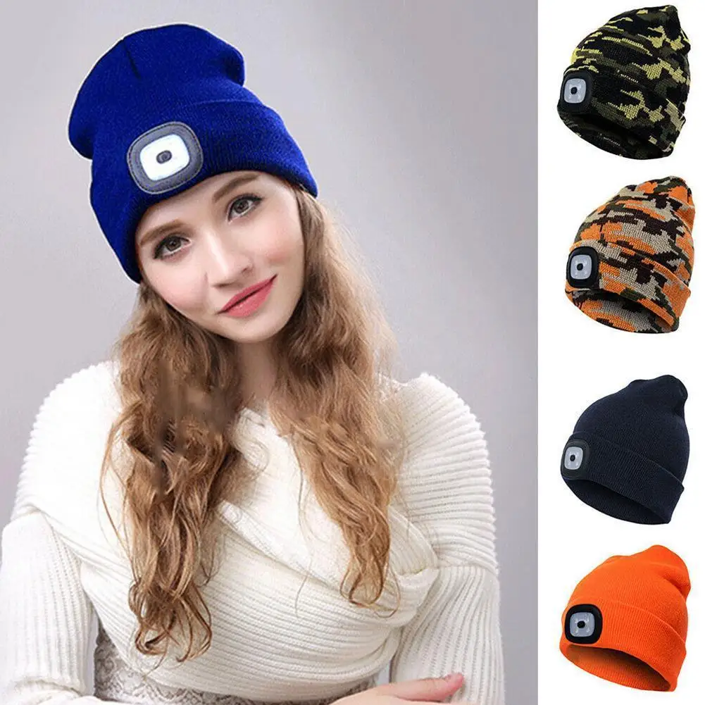 LED Lighted Beanie Cap Unisex Led Knitted Beanie With Head Lamp USB Rechargeable Flashlight LED Beanies Knit Hat Fishing Caps