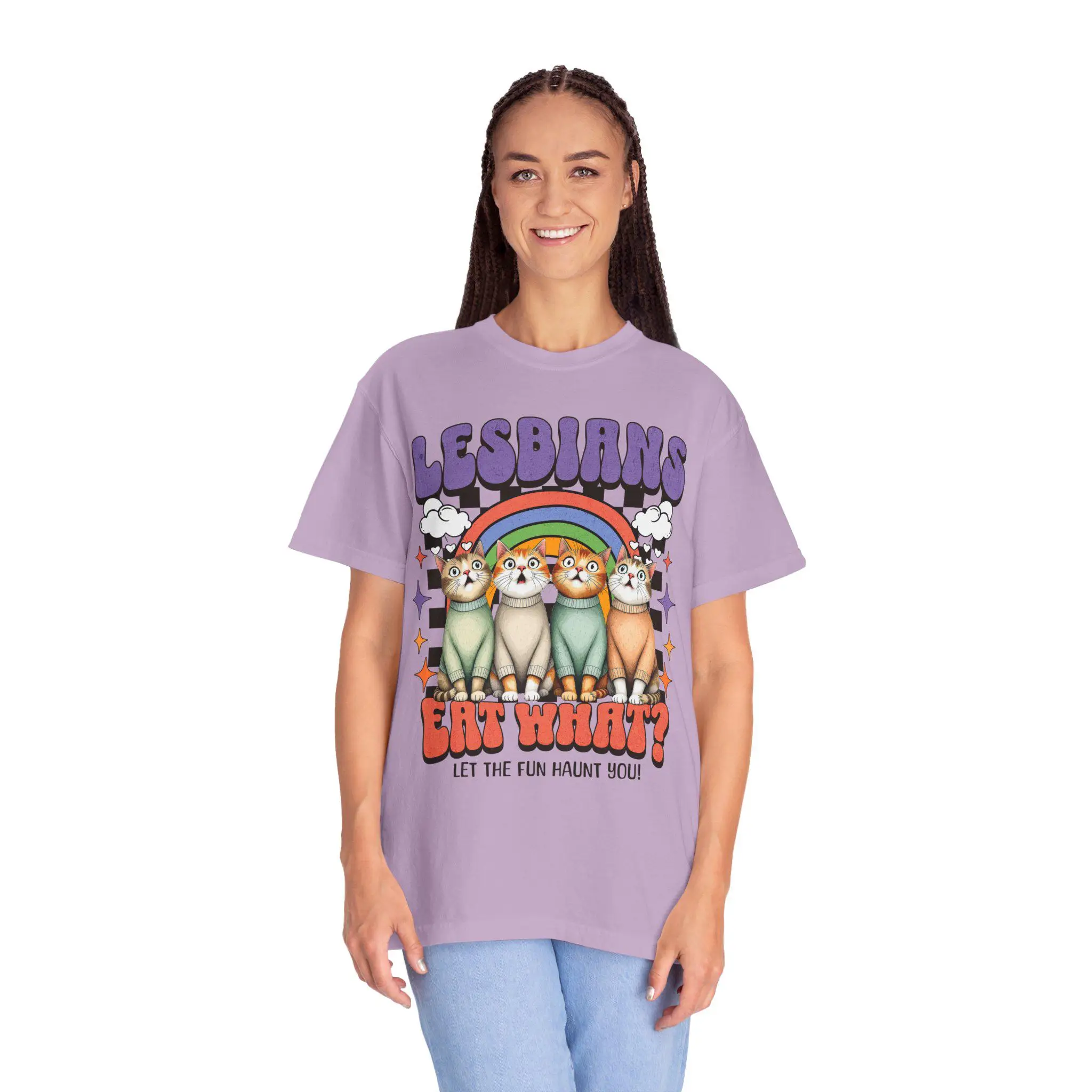 

Lesbians Eat What Funny Comfort Colors T Shirt Meme LGBT Lesbian Cat Ironic Sarcastic