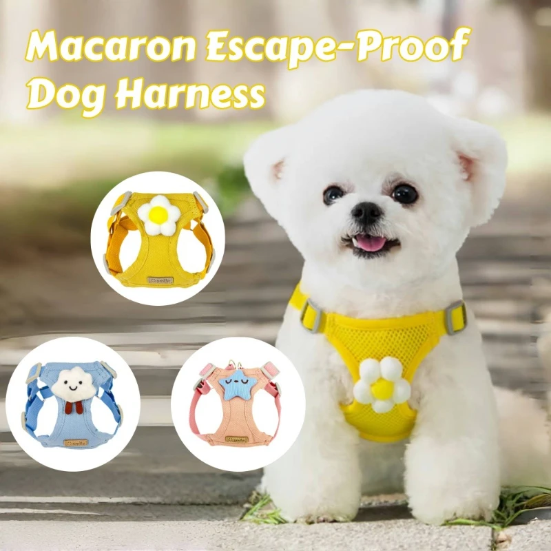 Macaron Escape-Proof Dog Harness – Adjustable Vest-Style Dog Harness and Leash Set Dog Accessories for Small Dogs Walking