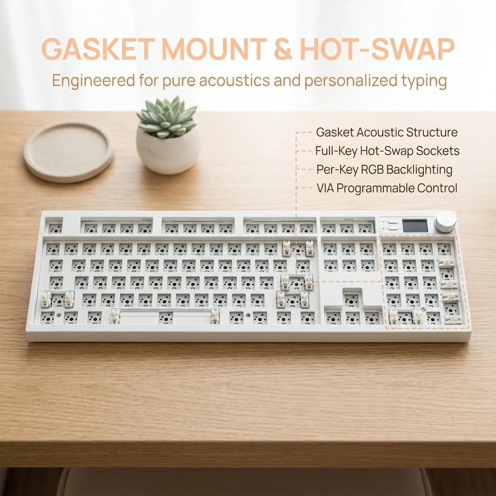 GMK104 Barebone Keyboard Kit 3 Mode Bluetooth 2.4G Wired Mechanical Keyboards Kits With Rotary Knob & Display Screen Key Board